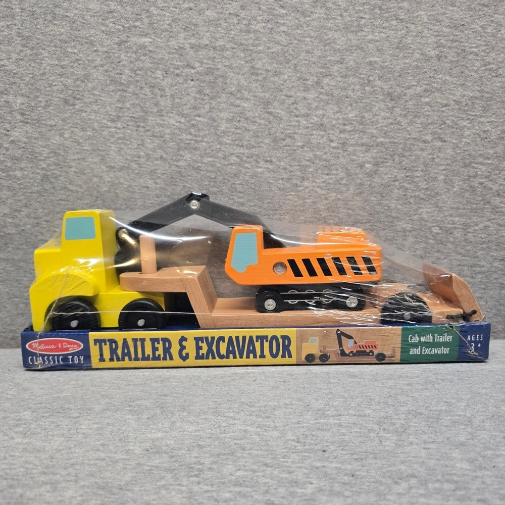 Melissa & Doug Wooden Trailer & Excavator Classic Toy Set 4577 Factory Sealed